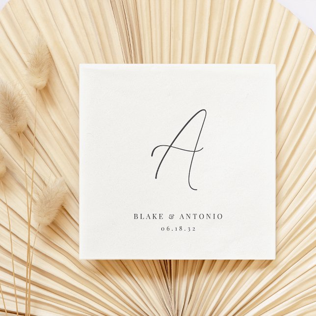 Ash | Elegant Thin Line Script Wedding Monogram Napkin (Creator Uploaded)