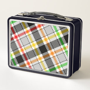 Ash Gray Black Multicolour Flannel Plaid Tartan Metal Lunch Box