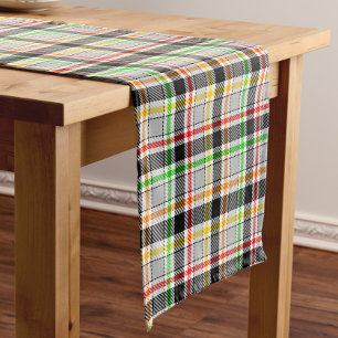 Ash Gray Black Multicolour Flannel Plaid Tartan Short Table Runner