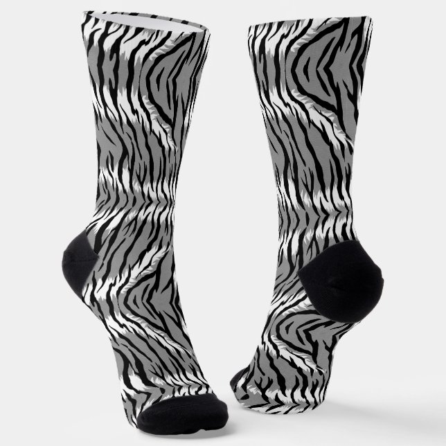 Ash Gray Tiger Skin Pattern Design  Socks (Angled)