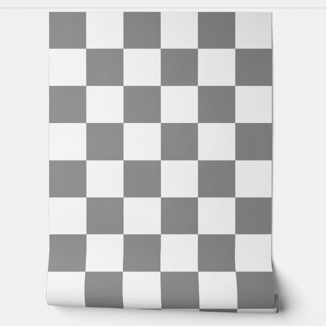 Ash Grey and White Chequered Pattern  Wallpaper (Unrolling)