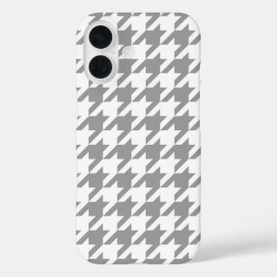 Ash Grey and White Houndstooth Check iPhone 16 Case