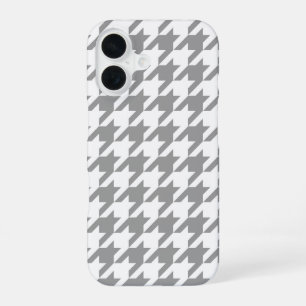 Ash Grey and White Houndstooth Check iPhone 16 Case