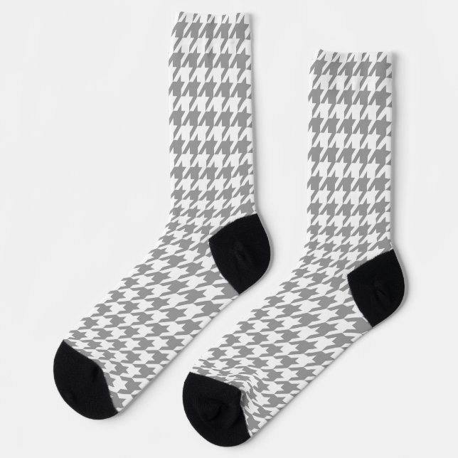 Ash Grey and White Houndstooth Check Socks (Left)