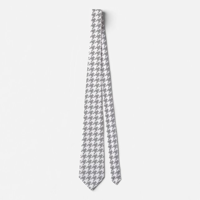 Ash Grey and White Houndstooth Check Tie (Front)