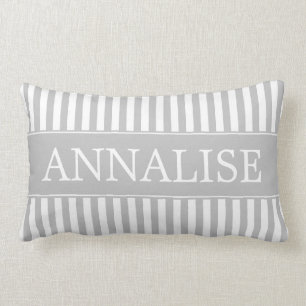 Ash Grey and White Stripes Personalised Lumbar Cushion