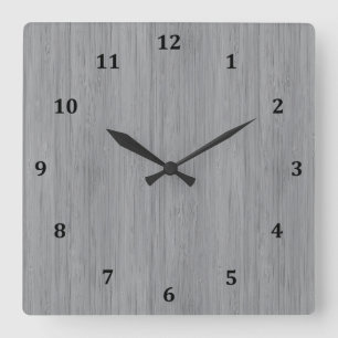 Ash Grey Bamboo Wood Grain Look Square Wall Clock