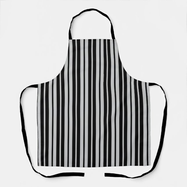 Ash Grey Black Vertical Stripes Pattern Apron (Front)