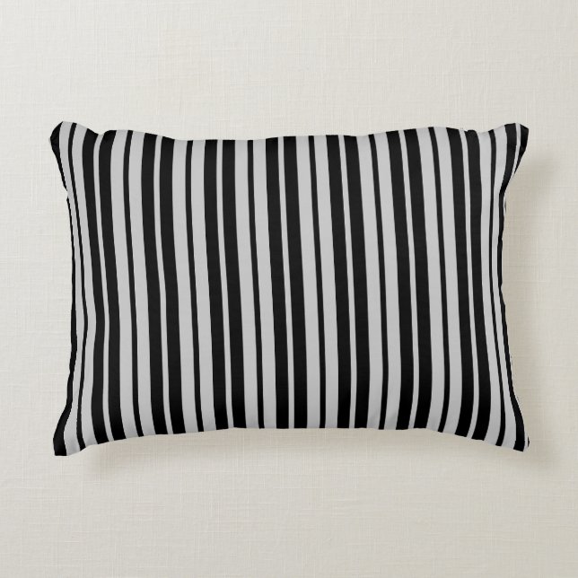 Ash Grey Black Vertical Stripes Pattern Decorative Cushion (Front)