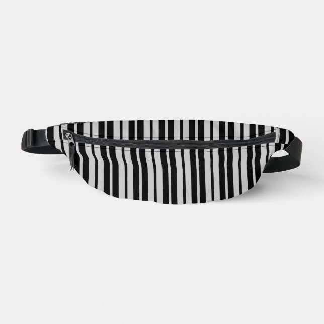 Ash Grey Black Vertical Stripes Pattern Design Bum Bags (Front)