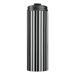 Ash Grey Black Vertical Stripes Pattern Thermal Tumbler
