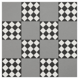 Ash Grey Black White Harlequin Square Shape Fabric