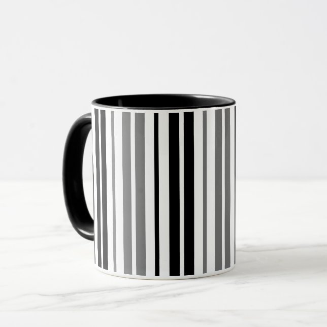 Ash Grey Black White Stripes Pattern   Mug (Front Left)