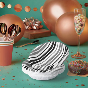 Ash Grey Black White Stripes Pattern   Paper Plate