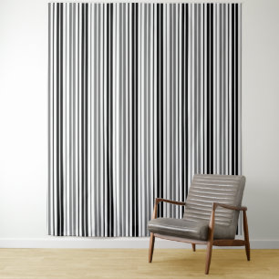 Ash Grey Black White Stripes Pattern Tapestry