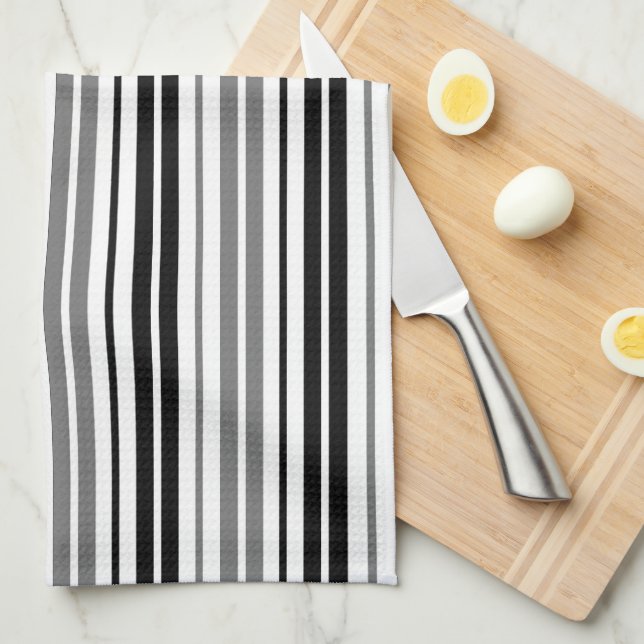 Ash Grey Black White Stripes Pattern   Tea Towel (Quarter Fold)