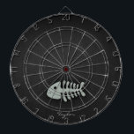 Ash Grey Fish Bones Dartboard<br><div class="desc">Cool, sleek, Ash Grey fish bones, skeleton clipart on black and dark grey textured background. Great gift for fishermen or anyone that loves fishing! Add your name or text to personalise it! Images used on this item are licensed and © Graphics Factory.com</div>