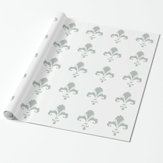 Ash Grey Fleur de lis Wrapping Paper (Unrolled)