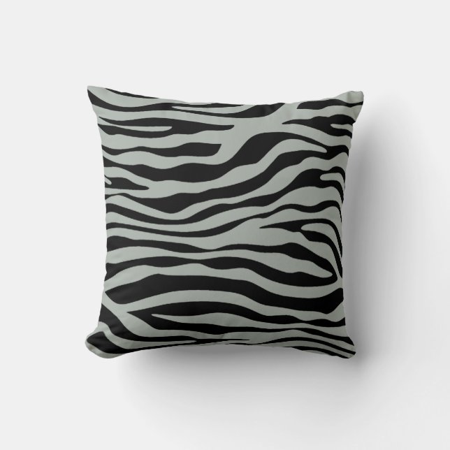 Ash Grey; Grey and Black Zebra Animal Print Cushion (Front)
