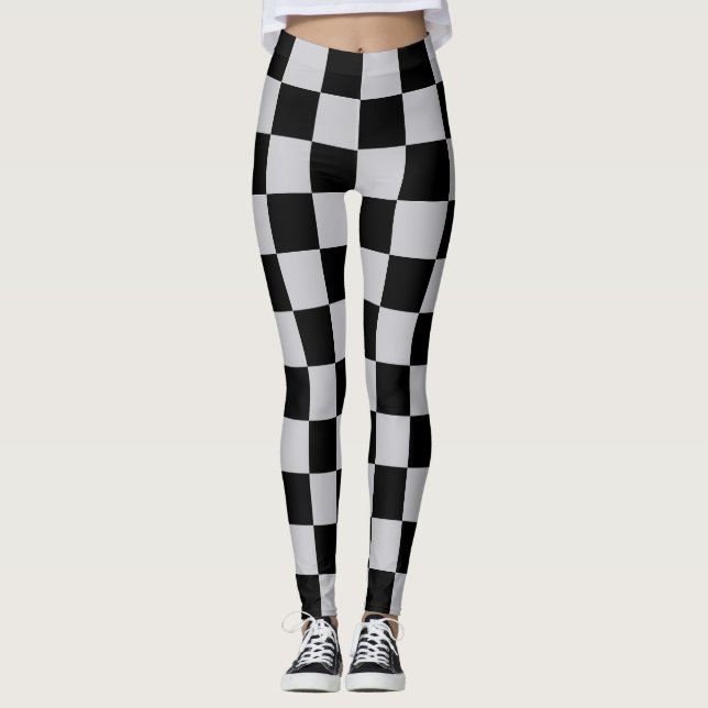 Ash Grey Grey Chequered Pattern Design Leggings (Front)