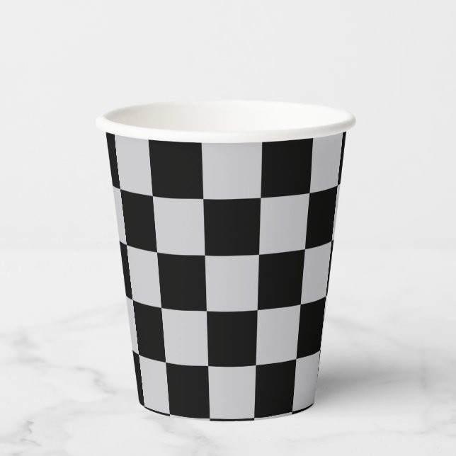 Ash Grey Grey Chequered Pattern Design Paper Cups (Front)