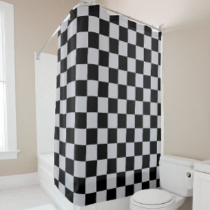 Ash Grey Grey Chequered Pattern Design Shower Curtain
