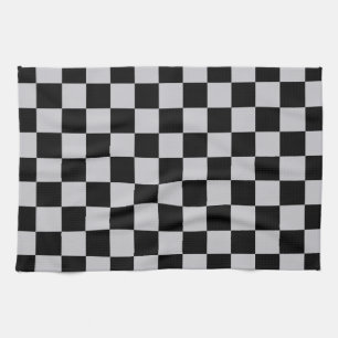 Ash Grey Grey Chequered Pattern Design Tea Towel