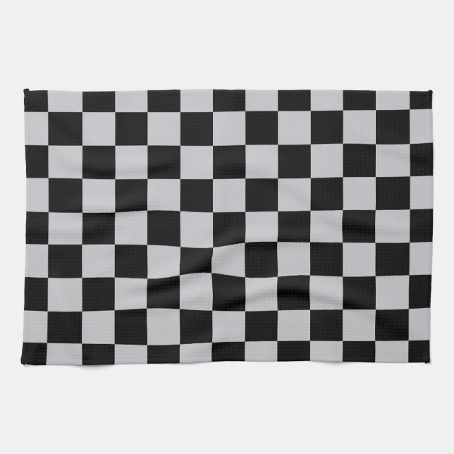 Ash Grey Grey Chequered Pattern Design Tea Towel (Horizontal)