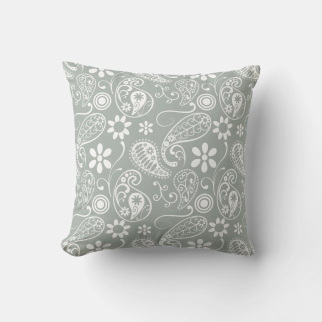 Ash Grey; Grey Paisley Cushion (Front)
