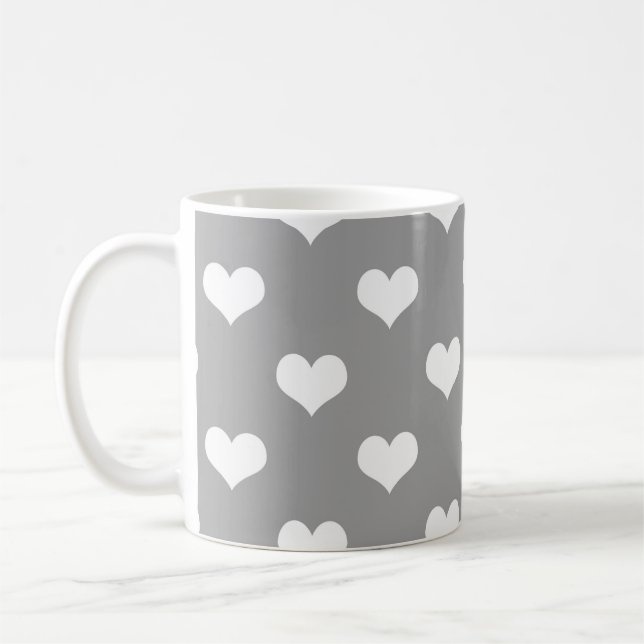 Ash Grey Love Heart Pattern Design  Coffee Mug (Left)