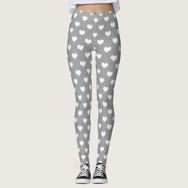 Ash Grey Love Heart Pattern Design  Leggings (Front)
