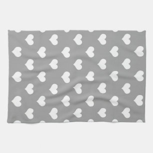 Ash Grey Love Heart Pattern Design  Tea Towel