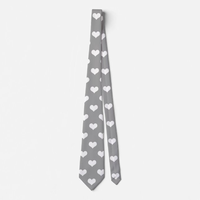 Ash Grey Love Heart Pattern Design  Tie (Front)