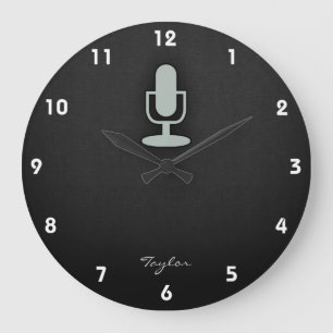 Ash Grey Microphone Large Clock