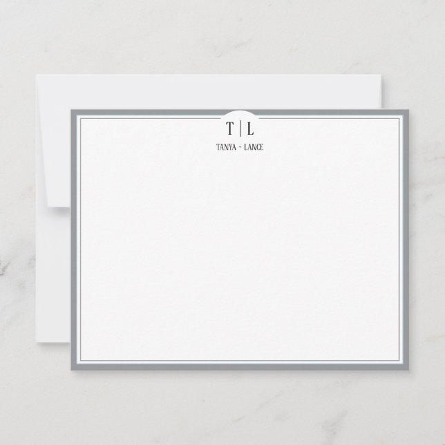 Ash Grey Monogram Initials Couple Custom Wedding Card (Front)