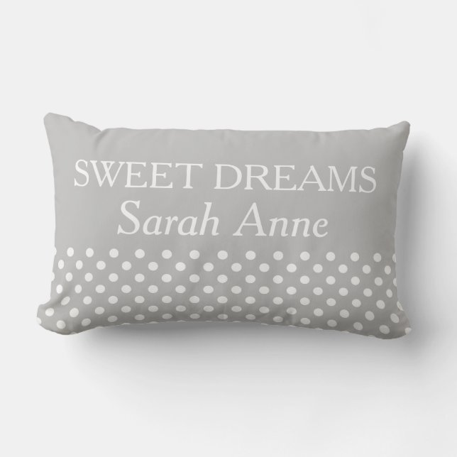 Ash Grey Polka Dot Sweet Dreams Personalised Lumbar Cushion (Front)