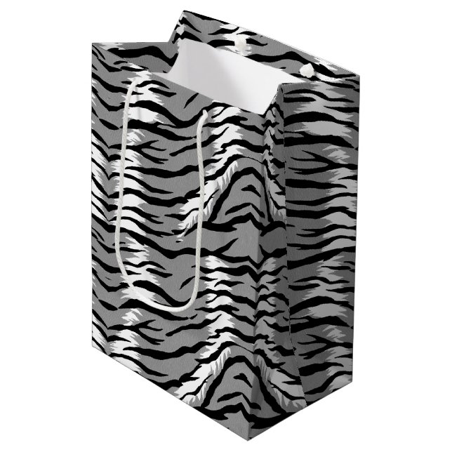 Ash Grey Tiger Skin Pattern Design  Medium Gift Bag (Front Angled)