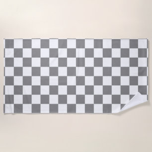 Ash Grey White Chequered Check Pattern Beach Towel