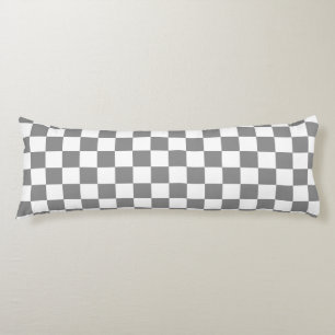Ash Grey White Chequered Check Pattern Body Cushion