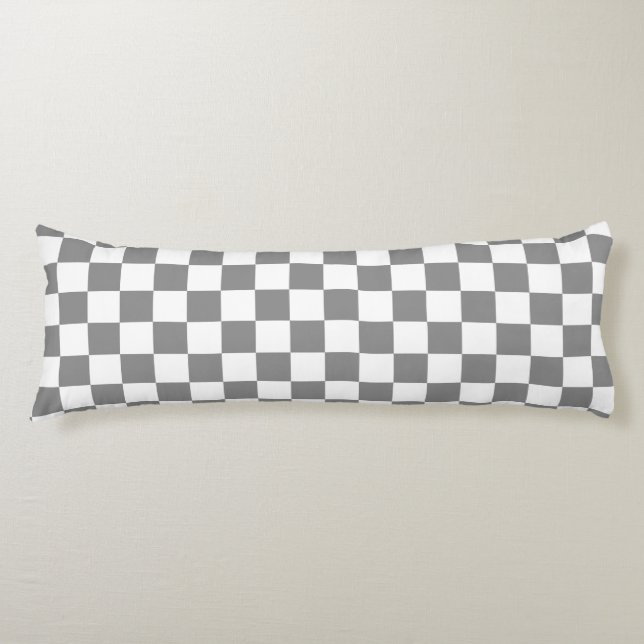Ash Grey White Chequered Check Pattern Body Cushion (Front)