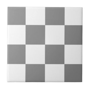 Ash Grey White Chequered Check Pattern Ceramic Tile