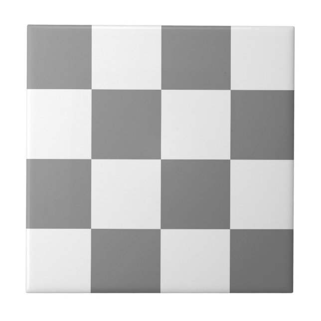Ash Grey White Chequered Check Pattern Ceramic Tile (Front)