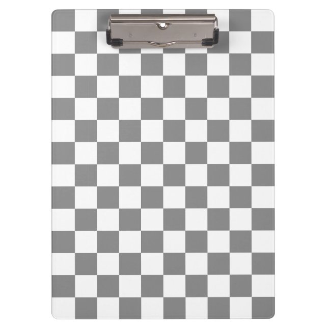 Ash Grey White Chequered Check Pattern Clipboard (Front)