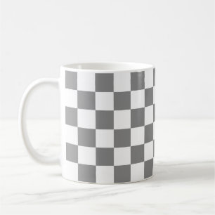 Ash Grey White Chequered Check Pattern Coffee Mug