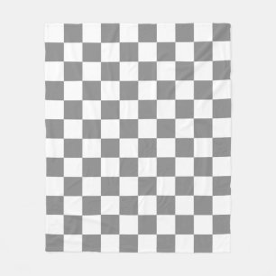 Ash Grey White Chequered Check Pattern Fleece Blanket