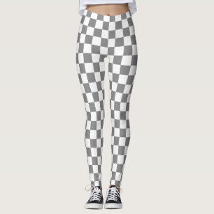 Ash Grey White Chequered Check Pattern Leggings