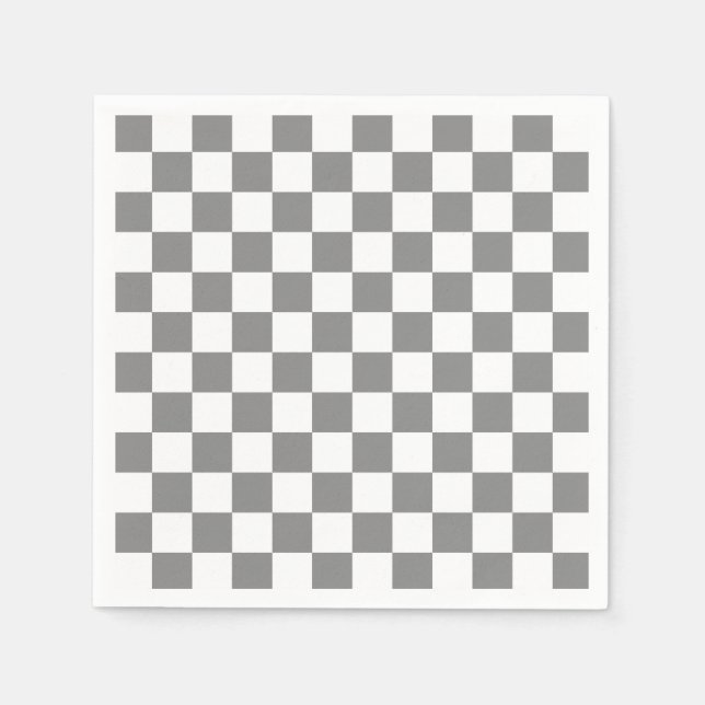 Ash Grey White Chequered Check Pattern Napkin (Front)