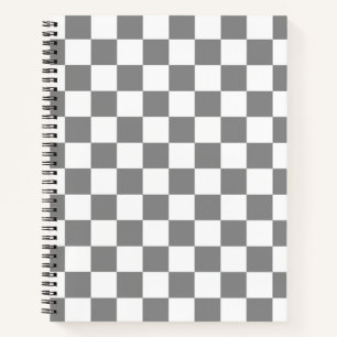 Ash Grey White Chequered Check Pattern Notebook