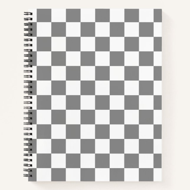 Ash Grey White Chequered Check Pattern Notebook (Front)
