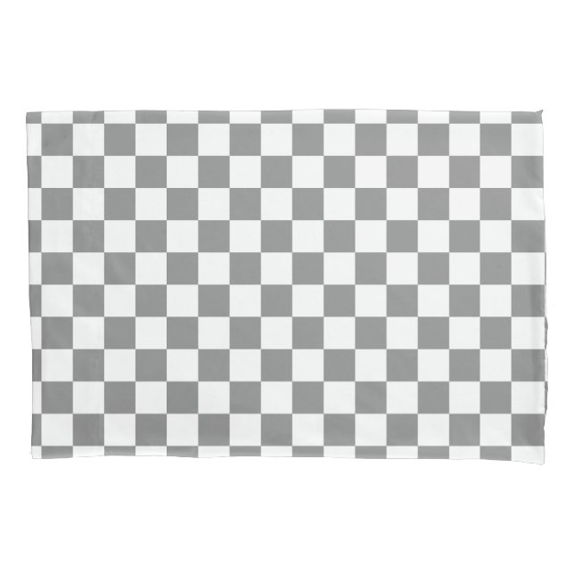 Ash Grey White Chequered Check Pattern Pillowcase (Front)